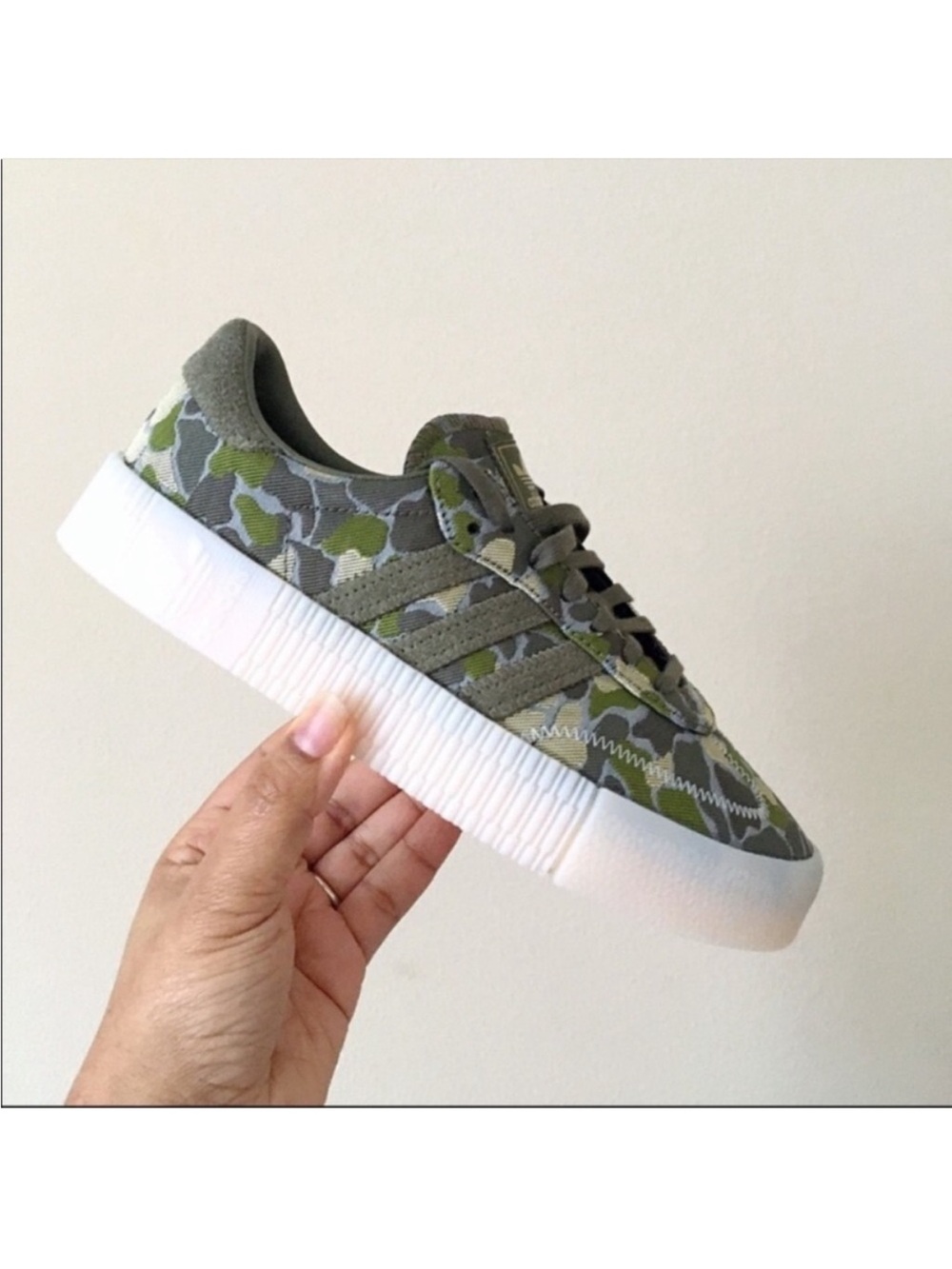 Adidas SambaRose Olive Camo Women’s Sneakers Camouflage Low-Top Sneakers - Picture 2 of 7